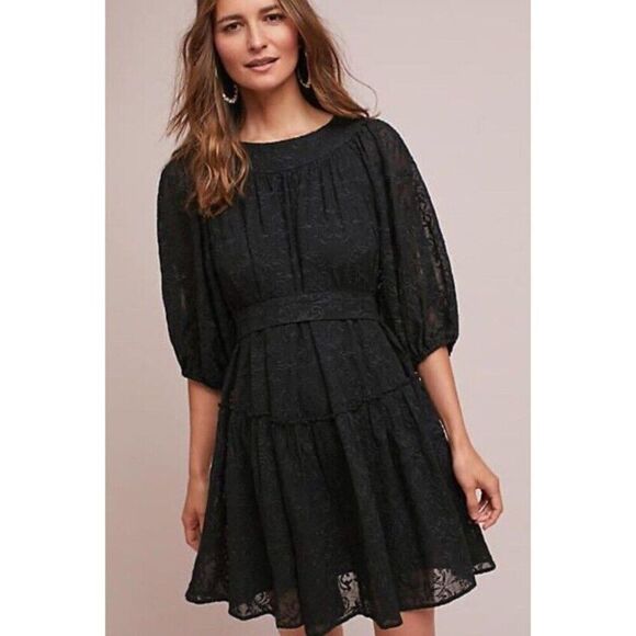 NWT Fabulous Anthropologie Eri & Ali Black Embroidered Dress Size L.         Q - Picture 1 of 10